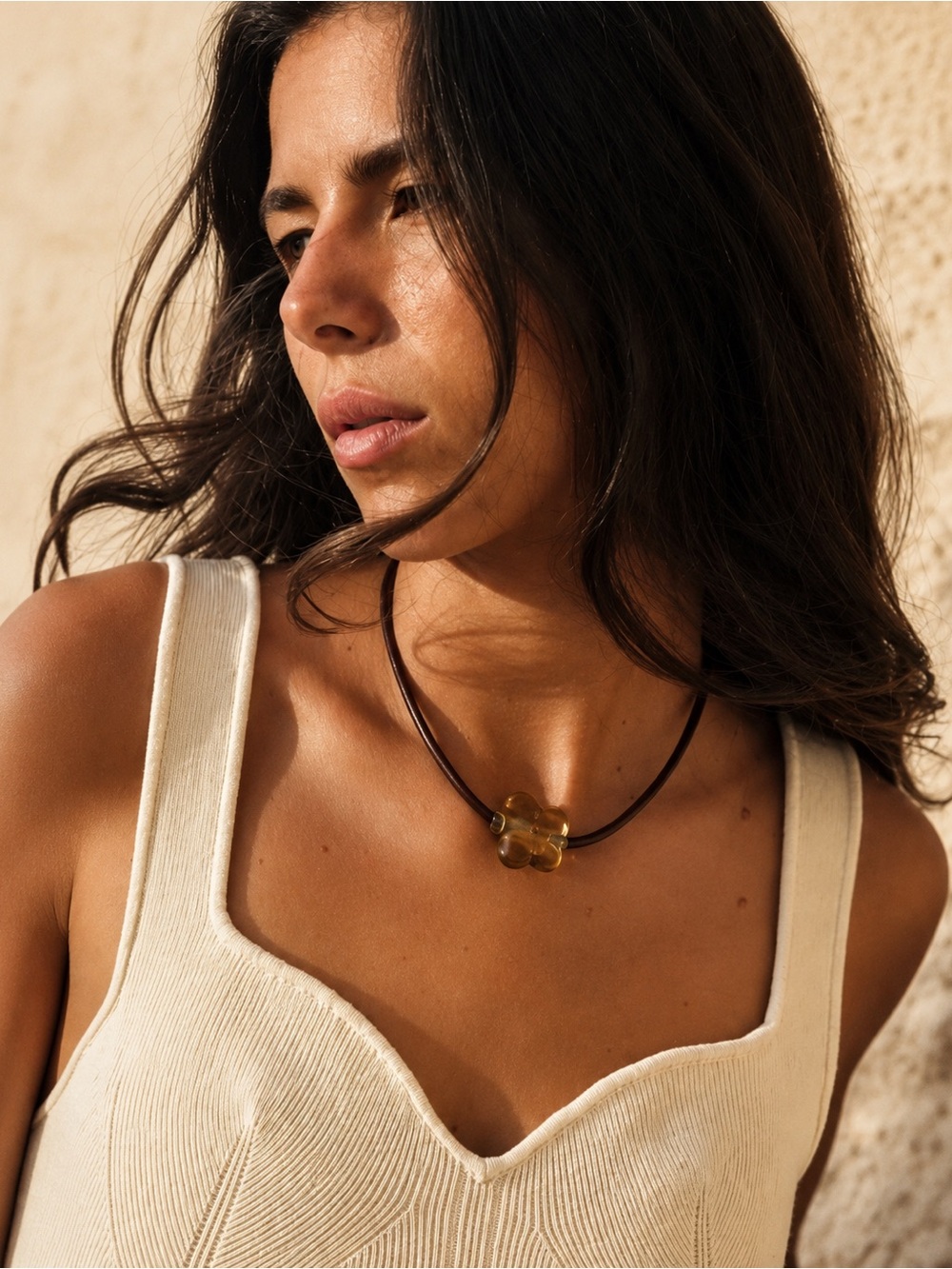 NWT Free People Under the Sea Collar Brown Flower Cord Necklace